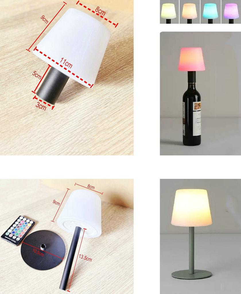 Wireless Portable LED Bottle Lamp Rechargeable Wine Bottle Light Head w/RGBW Remote controller Cordless Dining Room Table Lamp