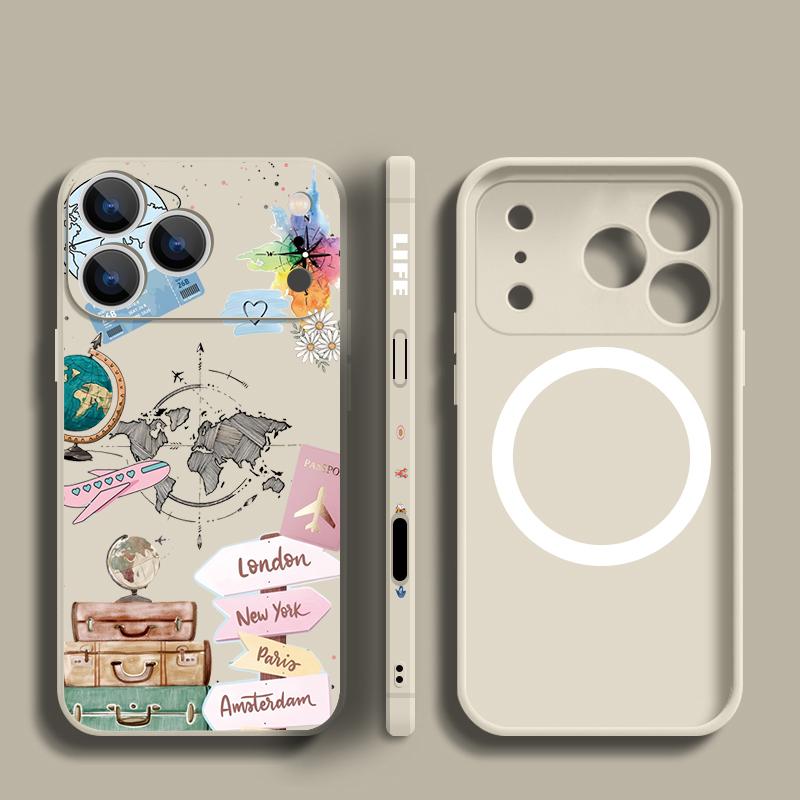 Magnetic For Magsafe Case For iPhone 17 Pro Max Colorful Stars Travel Label Print Soft Silicone Phone Cover For iPhone 16 15 14 13 Pro Max 16e 17e