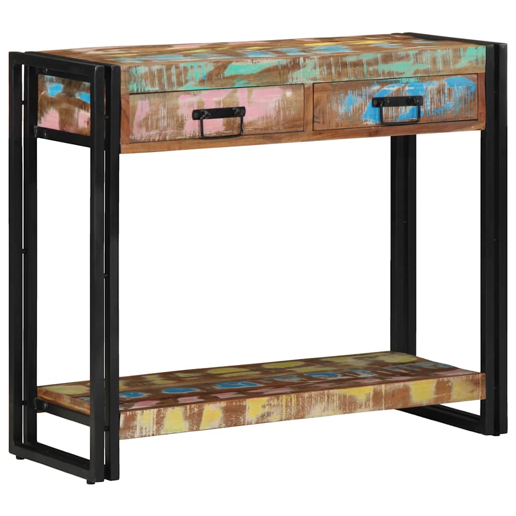 Console Table with Shelf Multicolored Solid Upcycled Wood