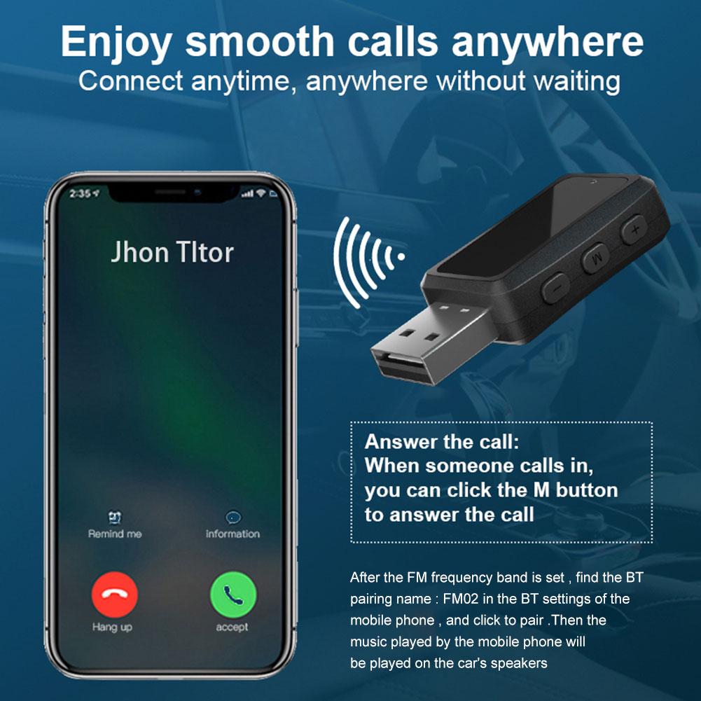 USB Car Bluetooth 5.3 FM Transmitter Receiver Handsfree Call Mini USB Power Car Kit Auto Wireless Audio Adapter For Car Fm Radio