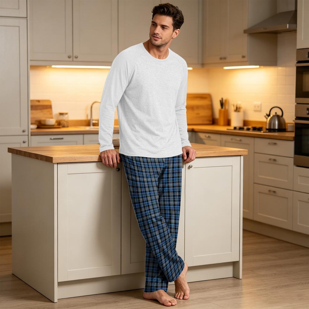 Men's Long Sleeve Pajama Set for Home Sleepwear Wear