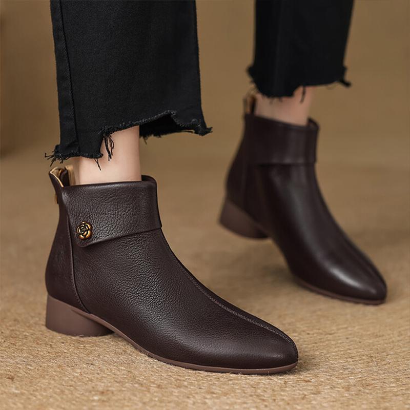 

мода Цветочные остроносые женские ботильоны на среднем каблуке 2025 Тенденция моды Повседневные офисные ботинки Челси Новые сексуальные туфли-лодочки Mujer Botas 40 коричневый