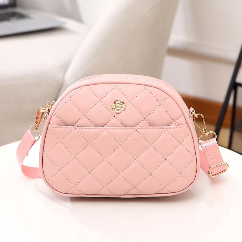 Sweet Flower Shell Bag Ladies Embroidered Rhombus Shoulder Bag Front Pocket Storage Change Mobile Phone Bag