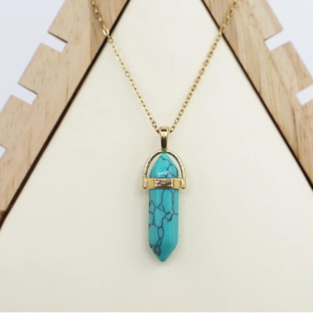 Crystal Agate Hexagonal Pendant Necklace with Gold Alloy Chain and Adjustable Extension