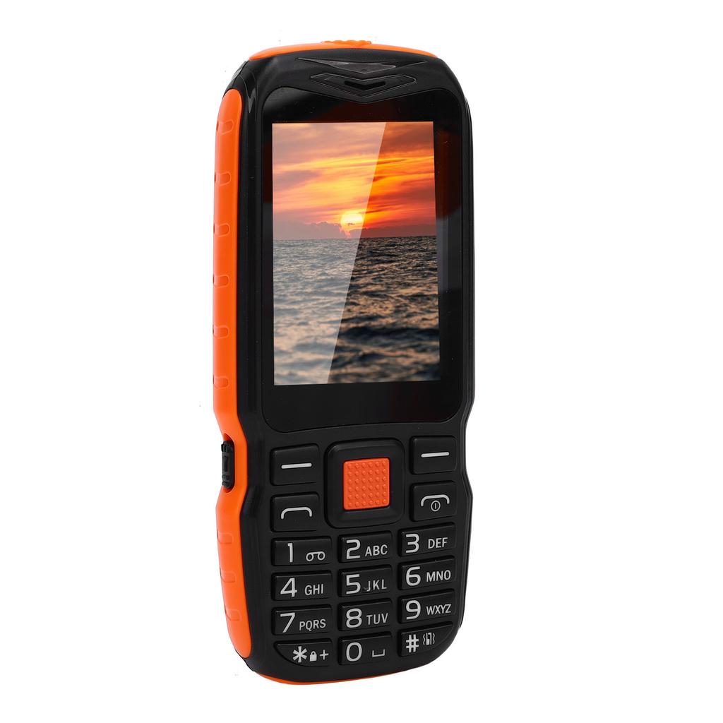 Stor Knapp Telefon 2.6in HD Skjerm 0.13MP Dobbelt SIM Dobbelt Standby 2G Mobiltelefon med Sideknapp Lommelykt Oransje