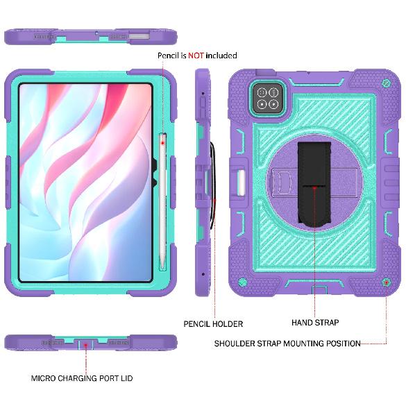 Silicone+PC Hybrid Case Universal For Xiaomi Poco Pad X1 8 7 Pro 2025 2024 11.2" Rotating Stand Armor Cover With Shoulder Strap