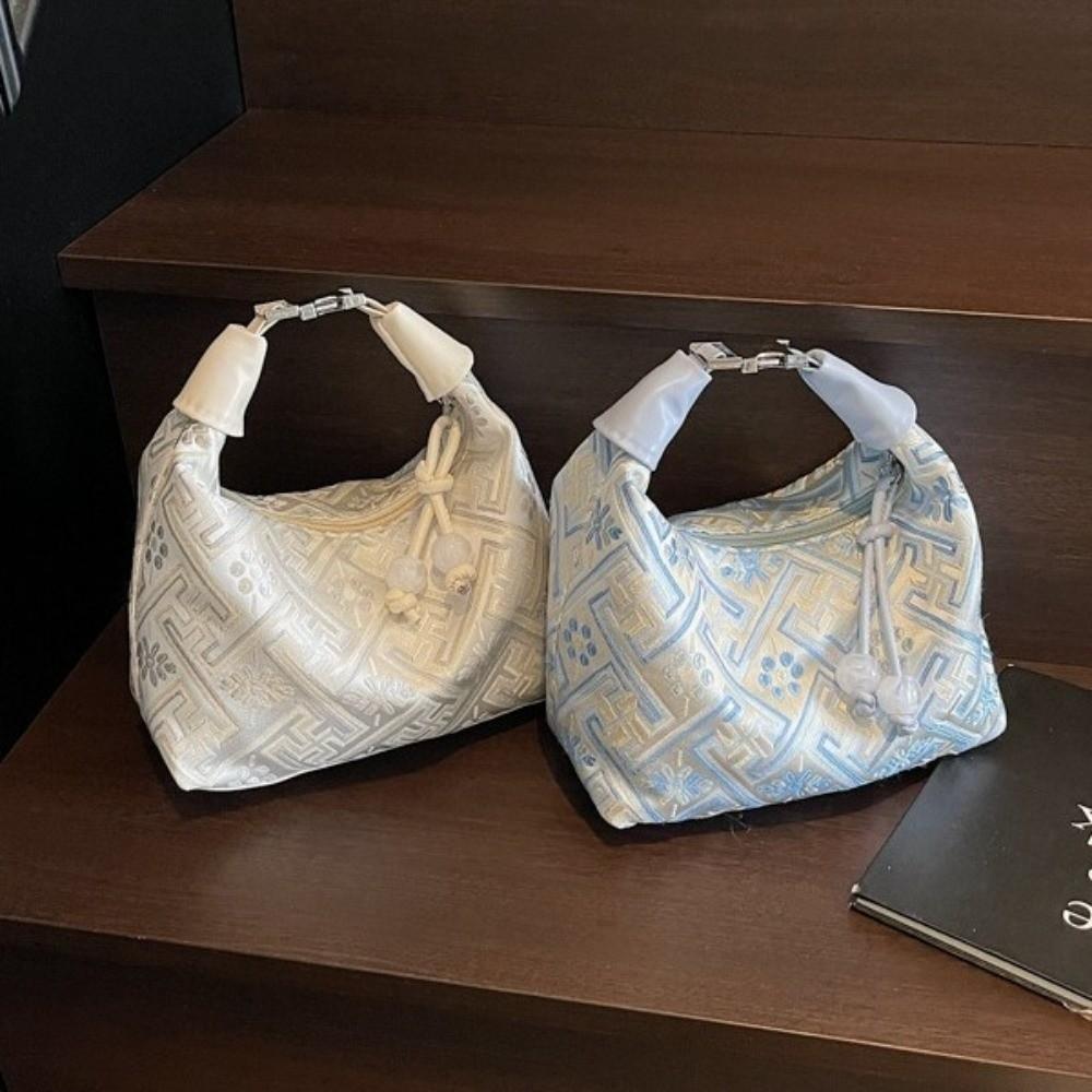 Zipper Closure Chinese Style Embroidery Handbag Elegant Dumpling Bag Ladies Shoulder Bag Girl Use