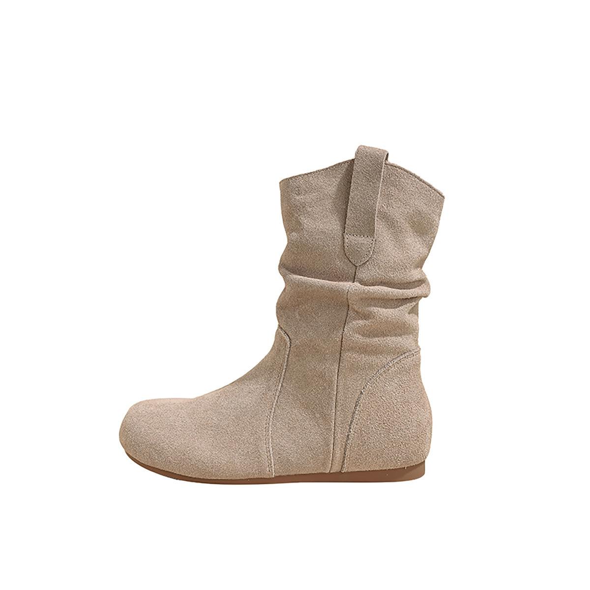 

Версия из коровьей кожи~ Maillard корейская версия плиссированных ботильонов на мягкой подошве для женской осени и зимы 2024 новые ботинки-чулки Boken с напуском 35