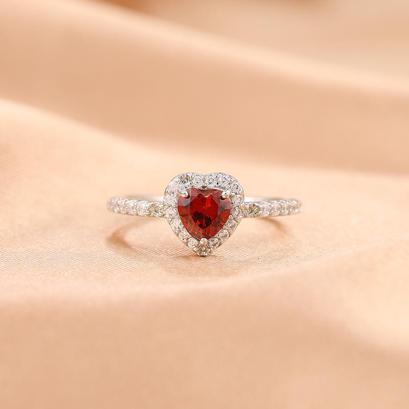 Women's High-End Zirconia Heart Ring: Adjustable Open Design with Light Luxury, White Gold Plating, and Moissanite Inlay.