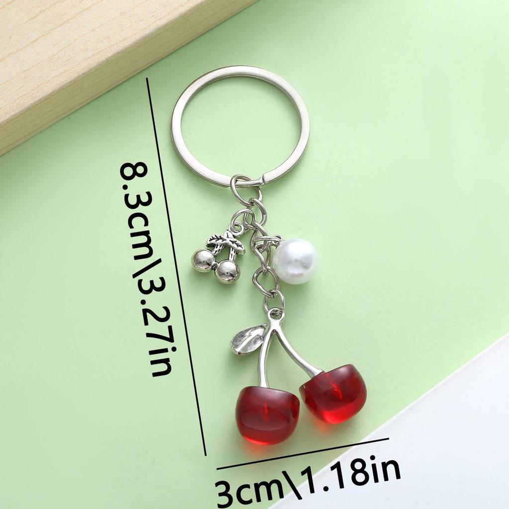 Red Cherry Pearl Resin Keychain Pendant