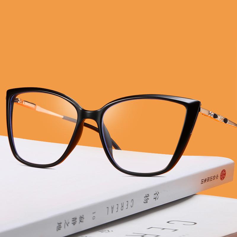 1.56 Aspheric Anti Blue Light Cat Eye Prescription Glasses With Degree Spring Leg Dioptric Glasses Women  0 -0.5 -0.75 To -6.0
