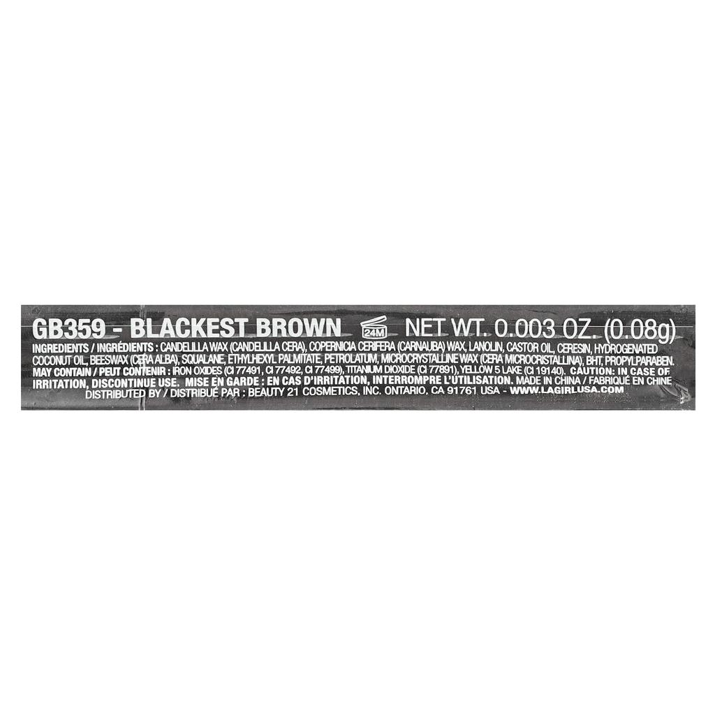 L.A. Girl Shady Slim Brow Pencil, Gb359 Blackest Brown, 0.08G(0.003Oz)