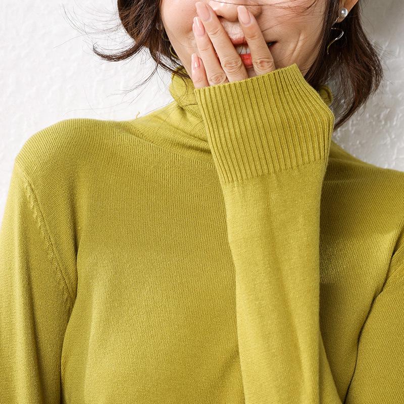 Wool Blend Women's High Neck Turtleneck Knit - 2025 Autumn/Winter Korean Style Slim Fit