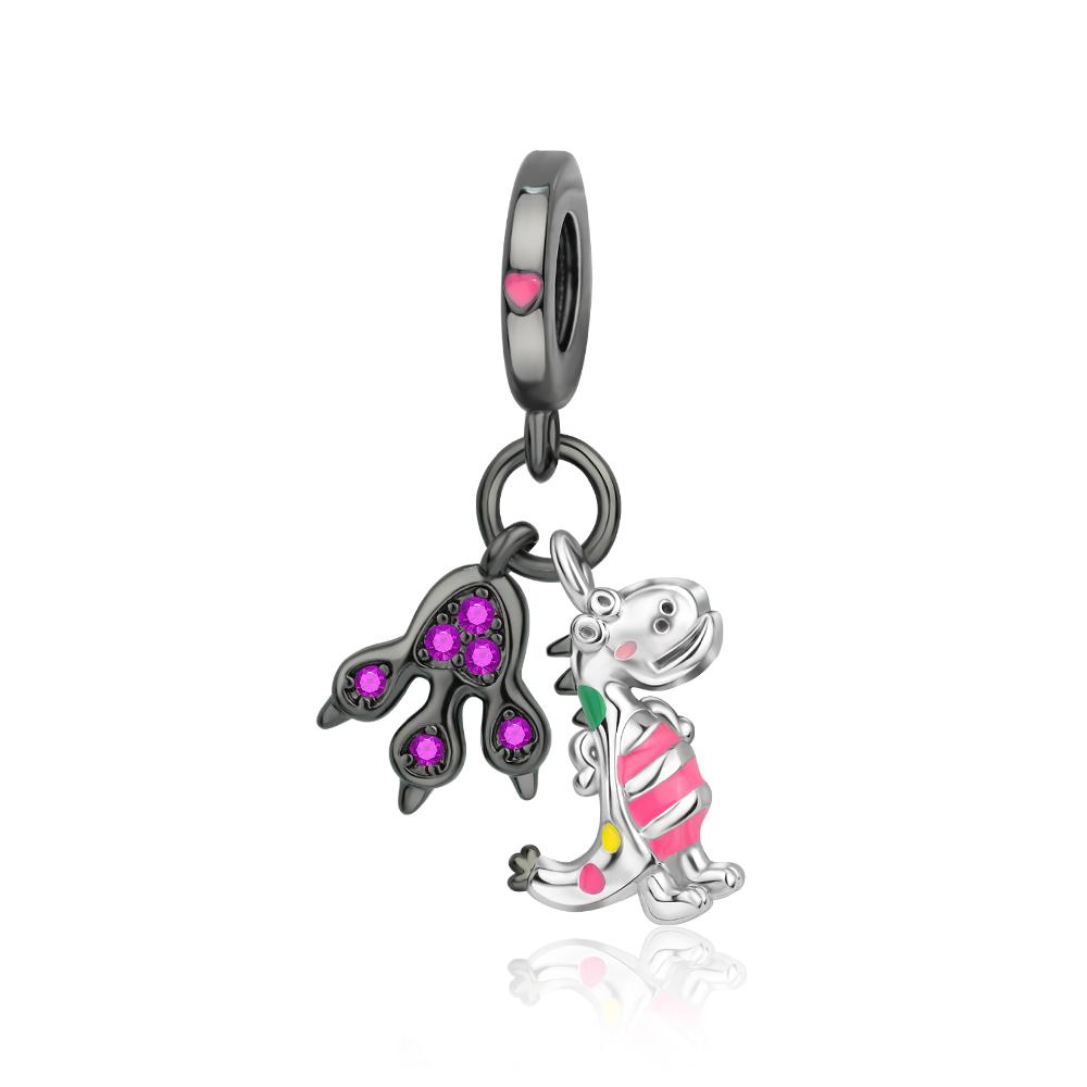 Heißer Verkauf 925 Sterlingsilber Kupfer Bunt & Schwarz Kleiner Drache Anhänger Charm Passt Armband Reizende Zirkonia Accessoires Geschenke