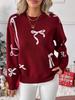 European & American 2025 Autumn/Winter Women's Knit Bow Jacquard Pullover Sweater, Sweet Christmas Style