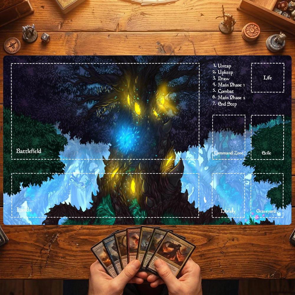 35x60 Dark Flame Mage Card Playmat Stitched with Magic Zones Tabletop Game Mats for MTG/TCG Battle Commander Desk Gaming Mat