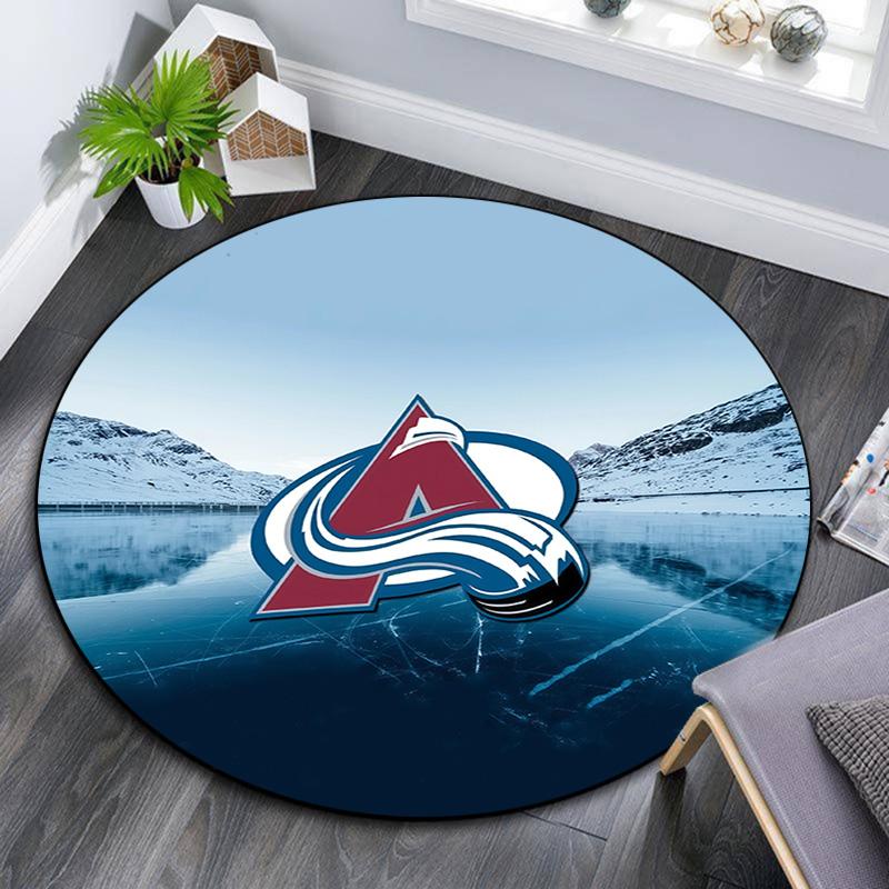 Colorado Avalanche Round Area Rug,Carpet Rug for Living Room Bedroom Sofa Playroom Decor,Non-slip Floor Mat