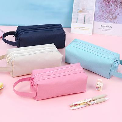 Estuche de Lápices de Doble Capa con Cremalleras Bolsa de Almacenamiento para Papelería Gran Capacidad Color Sólido Estuche para Lápices Materiales Escolares