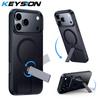 KEYSION 360 Hidden Metal Stand Magnetic Case for Magsafe for iPhone 17 Pro Max Air Transparent Matte Shockproof Phone Back Cover