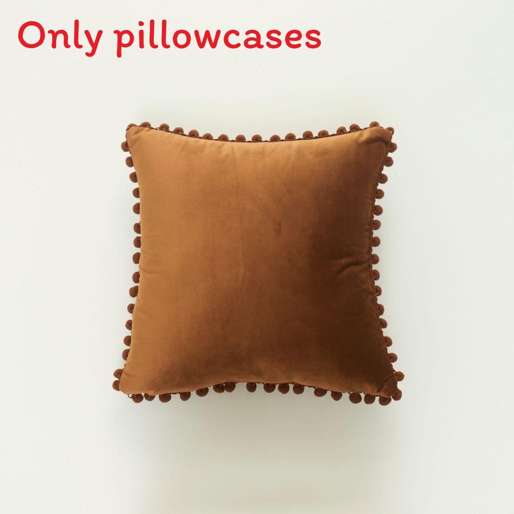 Velvet Solid Dutch Color Pillow Cases Pompom Edging Cushion Cover Living Room