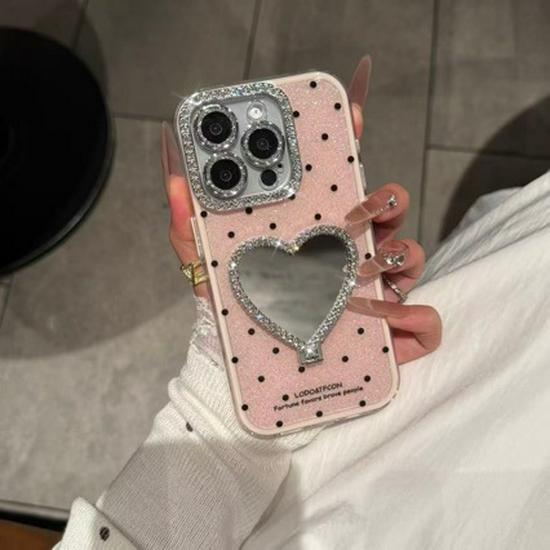 Full Coverage Polka Dot Mirror Case for iPhone 14, 15 Pro Max, and XS Max