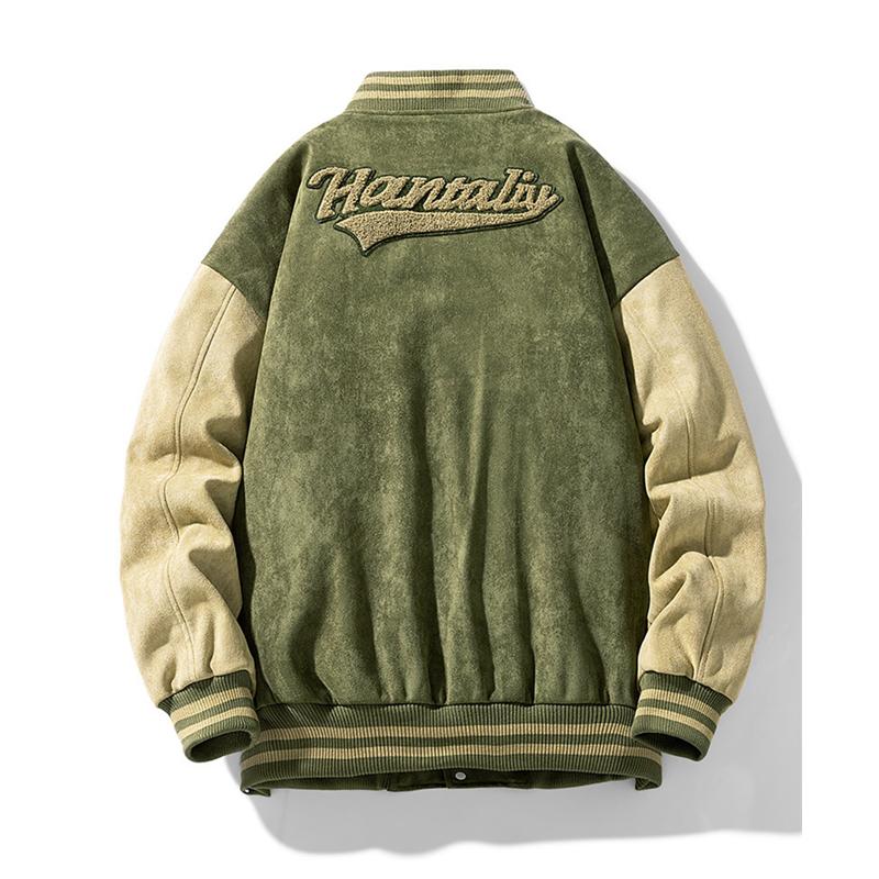 Men Autumn Faux Suede Jacket Baseball Uniform Jacket Coats Men Street Retro Loose Casual Thickened Jacket Fashion Casual Jacket