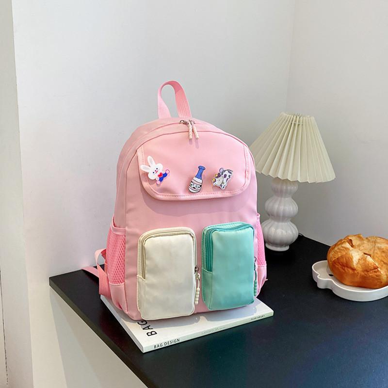 Trendy Dual Shoulder Bag For Kids Fashionable Canvas Backpack Large Capacity School Bag Pink
