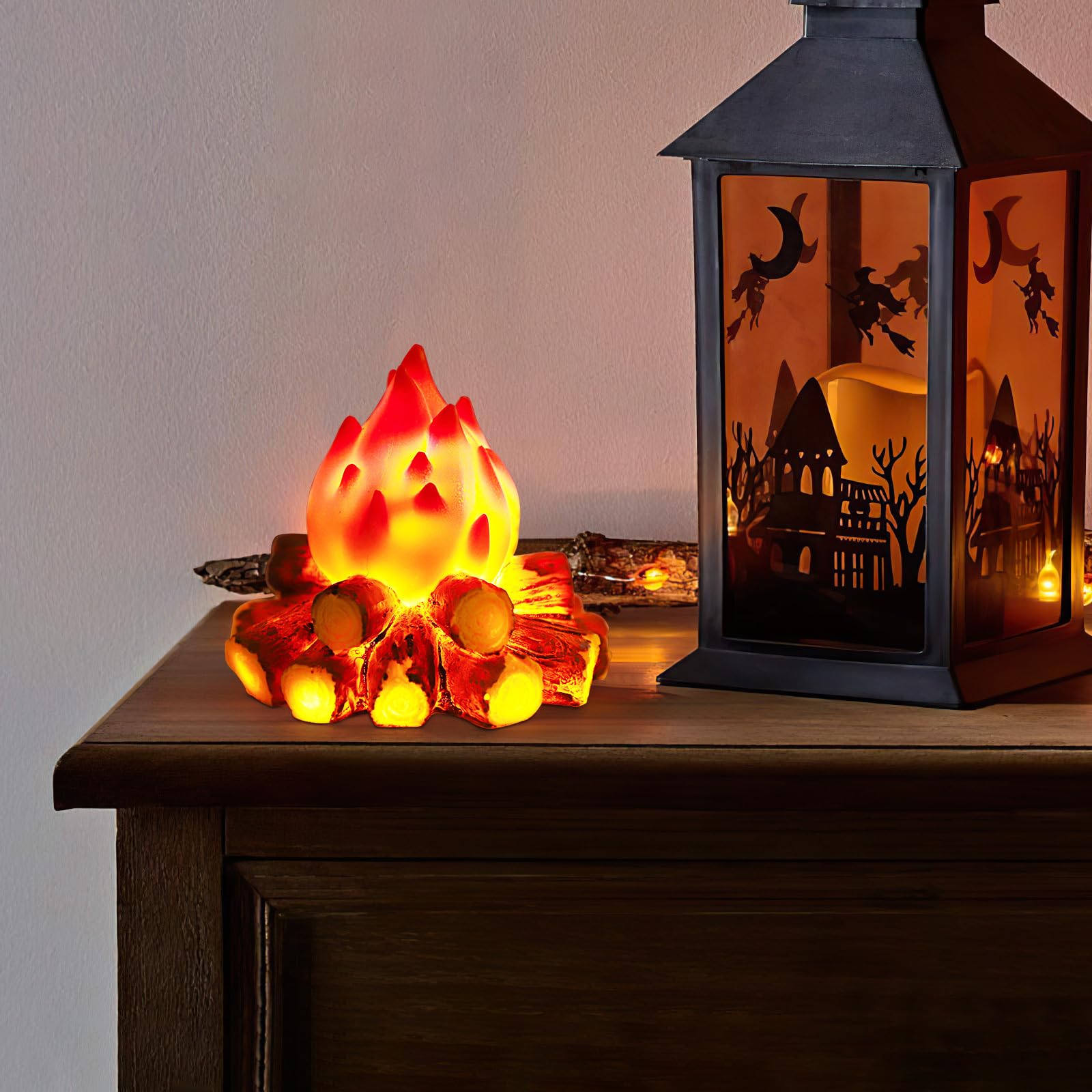 

LED Faux Wood Charcoal Flame Lamp Decorative Fireplace Light Ambient Mood Lighting Light For Room/Home Decor A