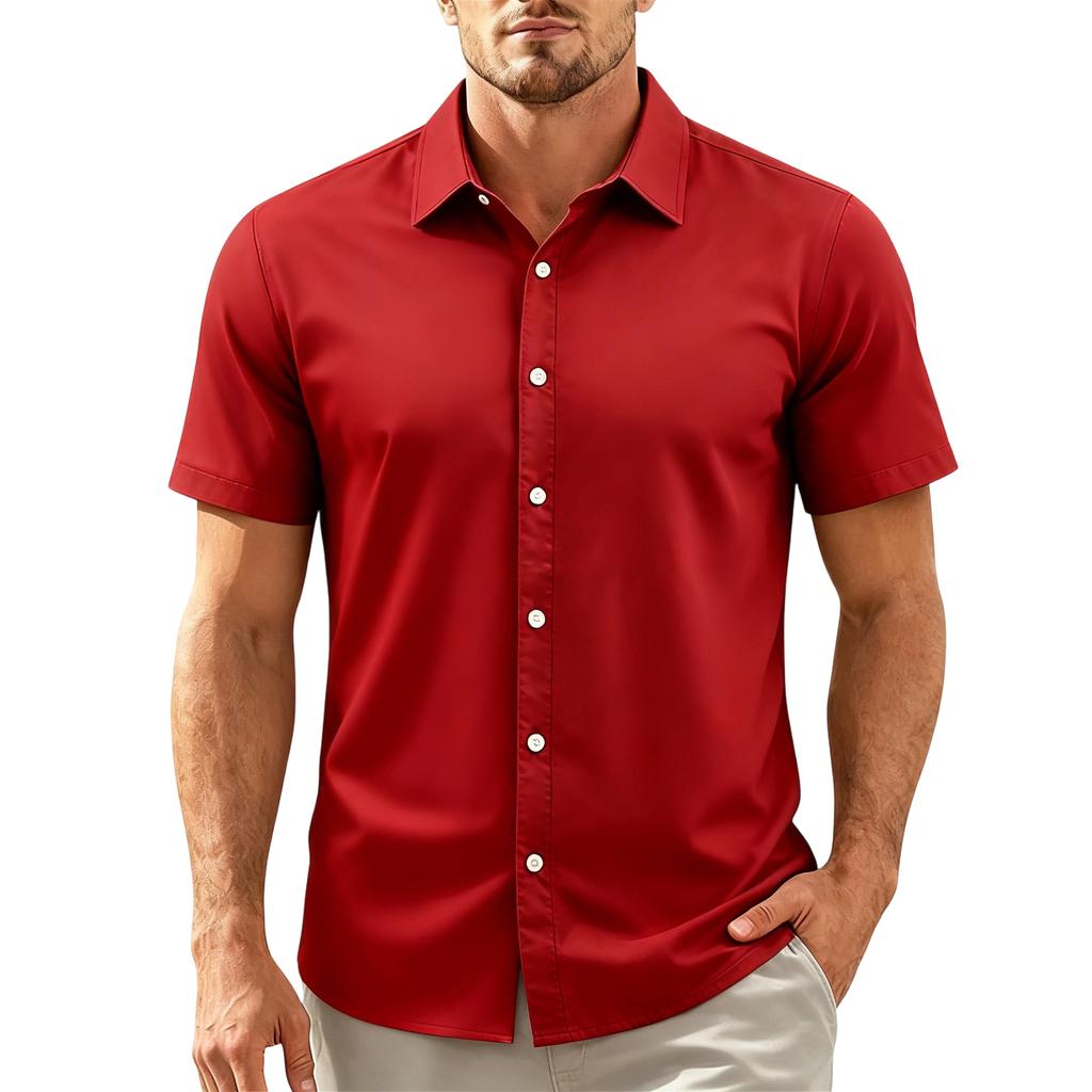 Camisa Casual de Manga Corta para Hombre Cuello de Botones Corte Ajustado Tejido Ligero Transpirable Camisa de Verano Primavera para Uso Diario