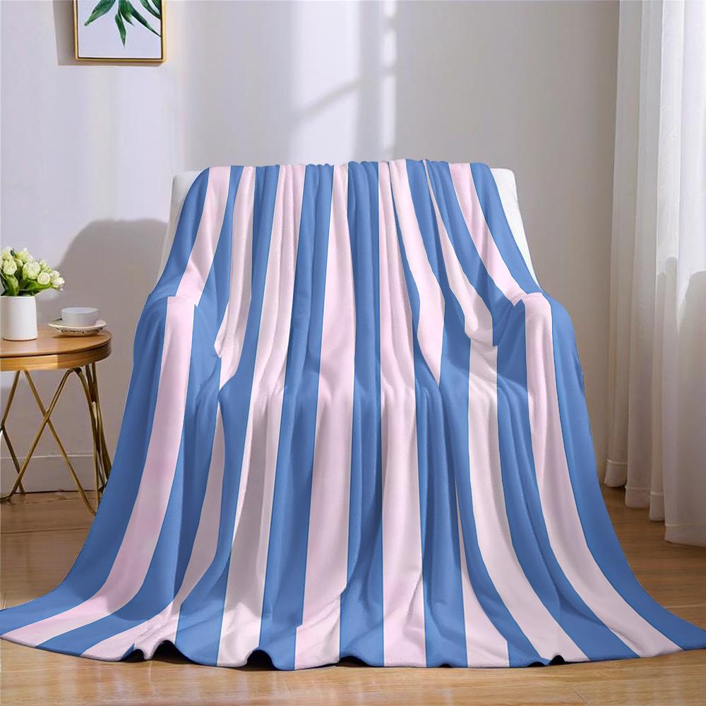 Blue & Pink Vertical Stripes Flannel Blanket Warm Soft Halloween Christmas Couch Warm Cozy Decorative Decor Gift for All Season