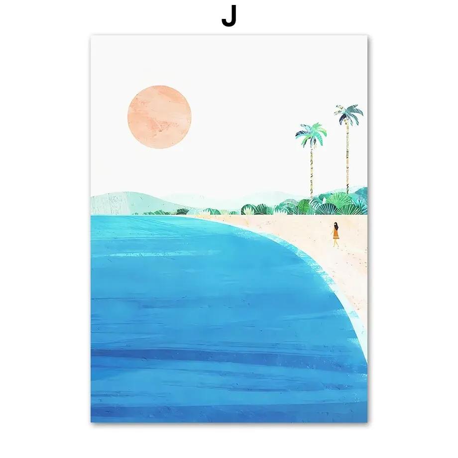 Ocean Beach Palme Surfbrett Möwe Leinwandmalerei - Reiseplakate und Drucke für Wohnzimmerdekor