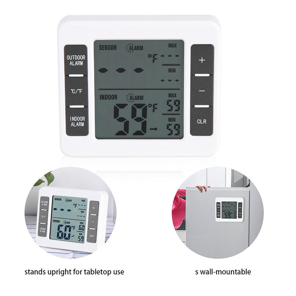Refrigerator Thermometer with Alarm LCD Display Temperature Trend Indicator High and Low Records for Outdoor Indoor Temperature Sensor