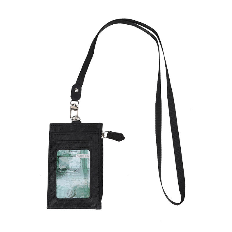 Casual Fashionable Pu Card Bag With Zipper Loose Change Bag With Hanging Rope Men'S And Women'S Card Mini Coin Bag Multiple Card Slots Id Card Bag