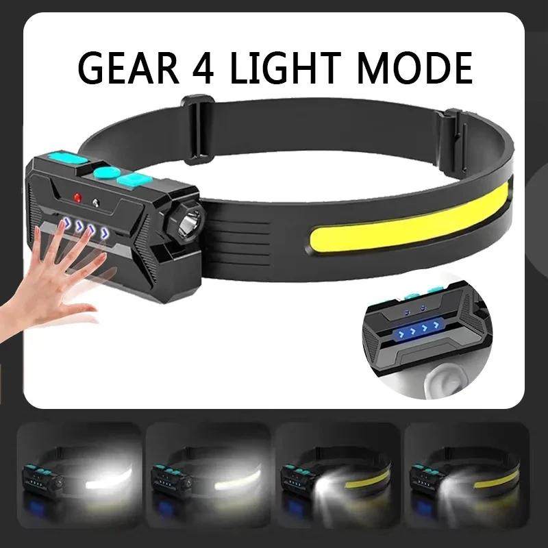 Strong LED Induction Headlight COB Floodlight USB Charging Head Ultra Bright Work Light Outdoor Fishing Exploration Flashlight