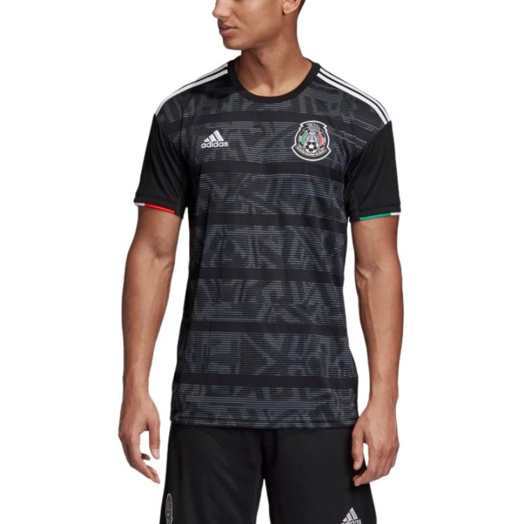adidas Mexico Striped Crew Neck Soft Short Sleeve Soccer Shirt Men Tops Black DP0206