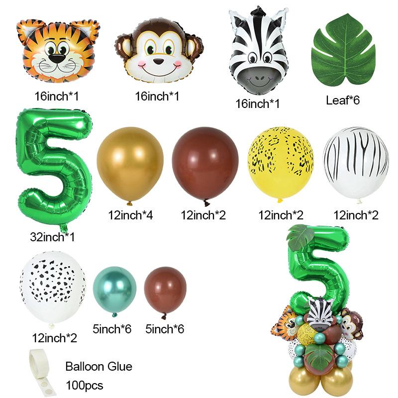 35pcs/set Jungle Safari Party Animal Digital Balloons Kids 1 2 3 4 5 6 7 8 Years Birthday Party Decoration Forest Party Supplies