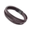 Woven Bracelet PU Leather Metal Personality Fashionable Wrap Woven Bracelet for Men Brown