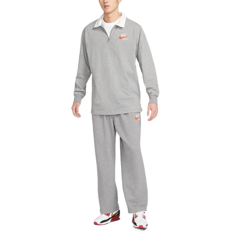 Nike Sportbekleidung Trend Besticktes Logo Half-Zip Langarm Poloshirt Herren Oberteile Carbon-Heather DX6754-091