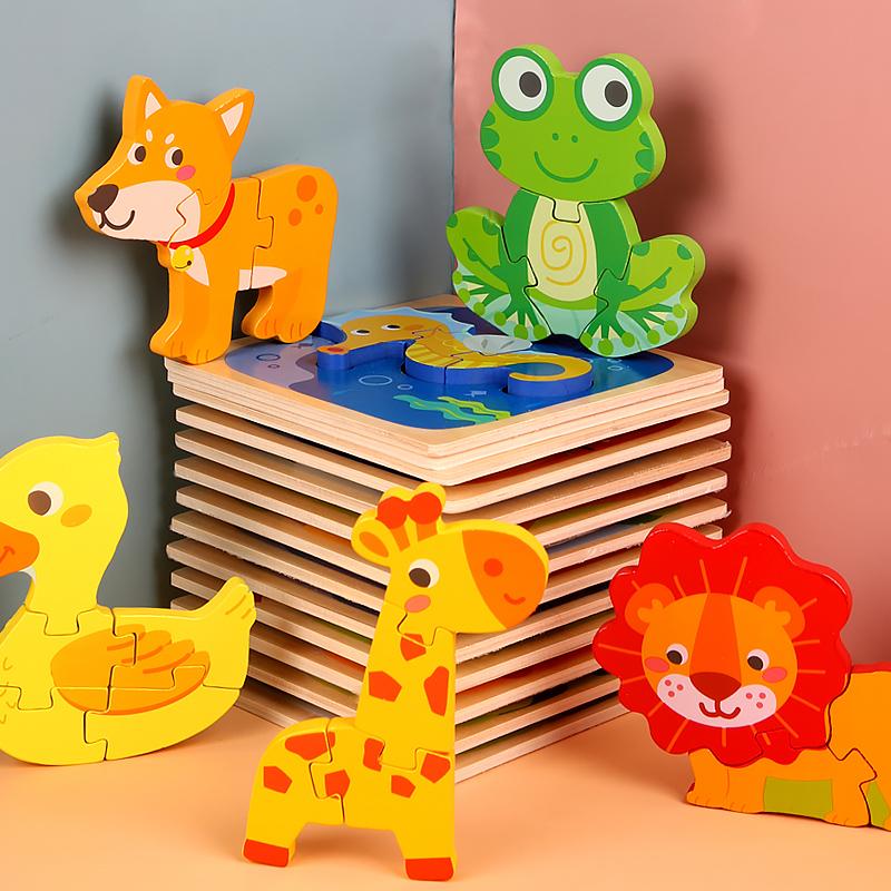 Montessori Wooden Toys Wood Puzzle Cartoon Animals Cognitive Jigsaw Puzzle Early Learning Educational Toys For Children Gift