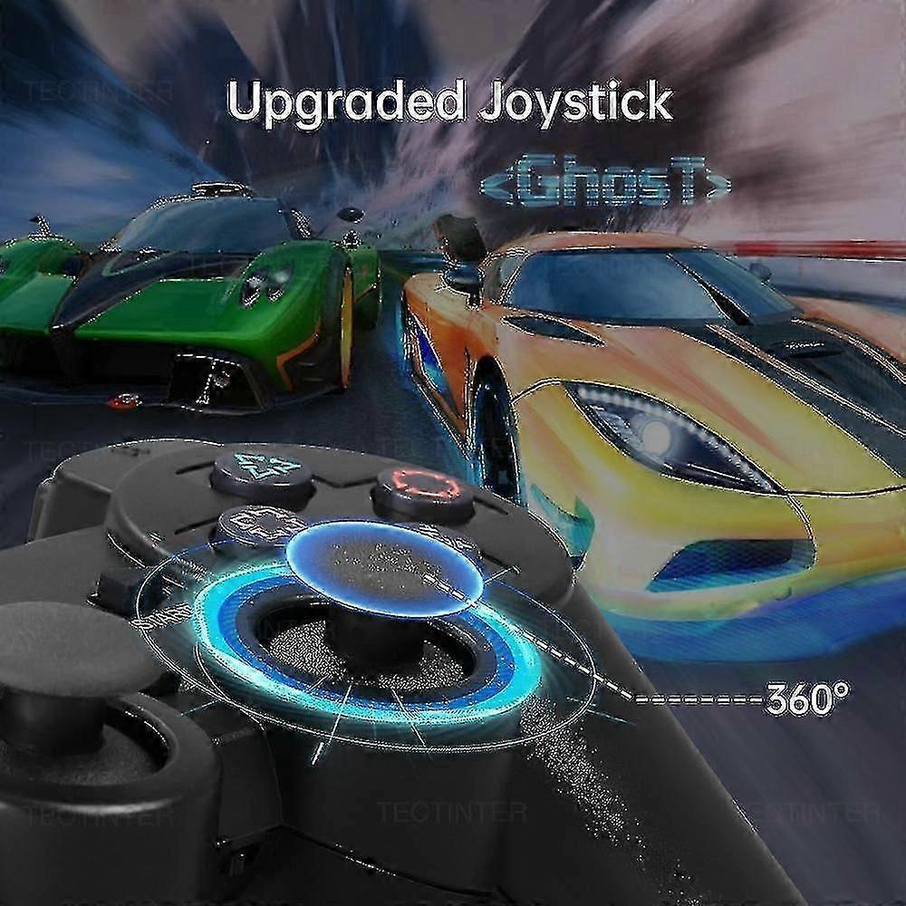 Kabelloser PS2-Controller mit Dual-Shock-Vibration - USB/Bluetooth-Gamepad für PlayStation 2/PC (Transparentes Design + 10m Reichweite)_CD