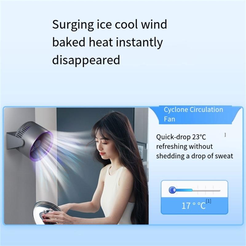 Tragbarer Ventilator Mini-Desktop-Wandventilator Drahtloser Luftkühler Wiederaufladbarer Schlafzimmerküchen-Luftzirkulationsventilador