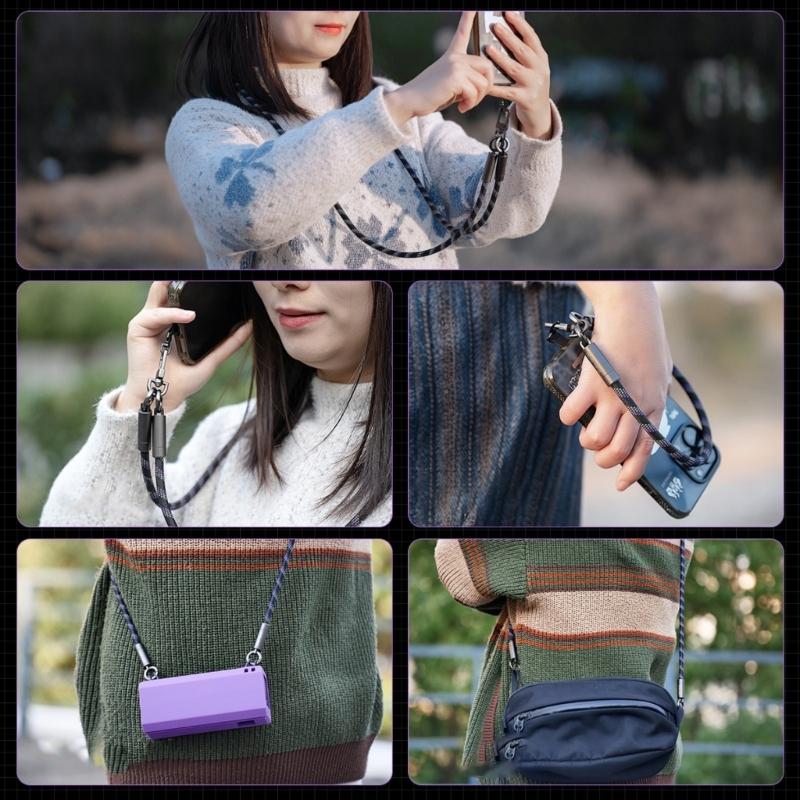 Crossbody Phone Lanyard Straps with Patches Adjustable Braided Neck Straps Necklace with 240W Charging Cable for Smartphone