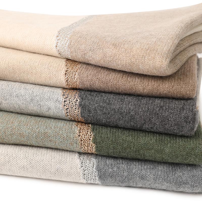 

New cashmere knitted scarf twill plus gold and silver silk large shawl color matching women s warm scarf 185cm