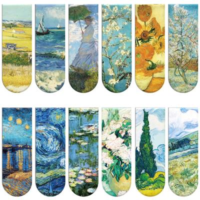 Simpeak Magnetic Bookmarks, 12 Pieces Magnetic Bookmarks Bible Verses Monet Van Gogh Retro Style Magnetic Bookmark Set for Students Teachers Reading
