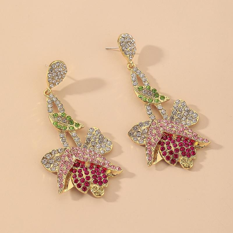 Серьги-тюльпаны с бриллиантами  Серебряная игла  Французская мода Элегантность Легкая роскошь Серьги с темпераментом