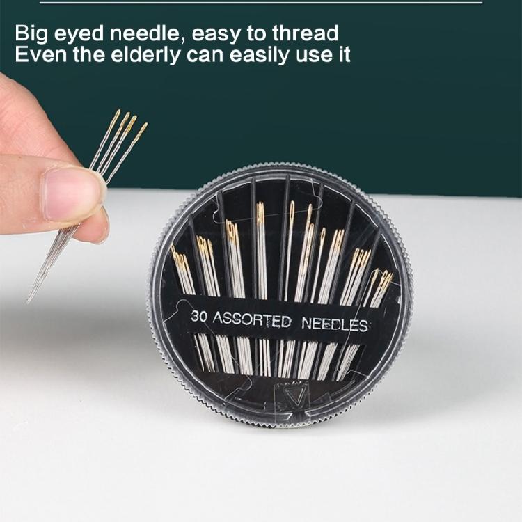 30Pcs Gold Eye Sewing Needle In Alloy Materials and Protective Round Case for Fashion Designers Craft