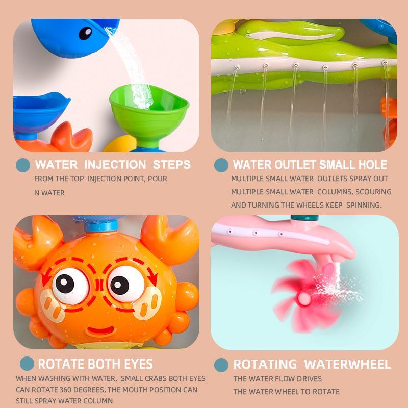 Baby Bathtub Water Play Set Rotating Sprinkler Kids Bath Toys Games For Bath Toddler Bathroom Suction Cup Shower Toys For Infant