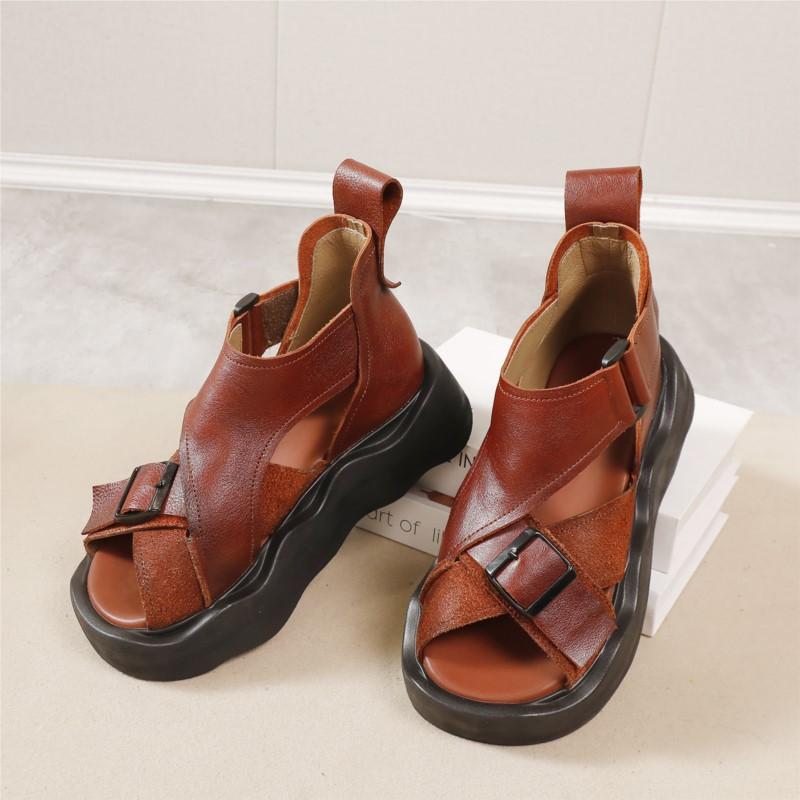 Fashion GKTINOO Peep Toe Sandals 2025 Summer New Genuine Leather Thick Soled Lightweight Retro Women's Platform Shoes