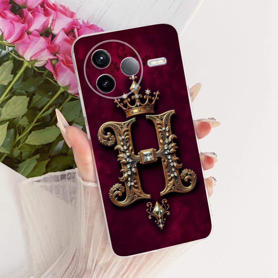 For Xiaomi Poco F7 Pro 5G Case Cover Transparent Luxury Crown A-Z Letters 2D Flat Pattern Soft Casing 24117RK2CG