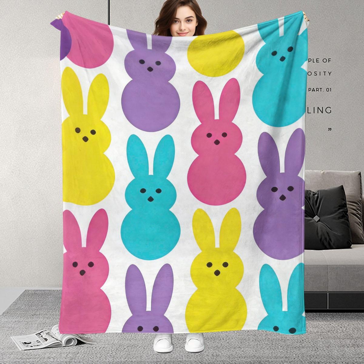 

1 flannel bed blanket cartoon rabbit print Easter gift soft microfiber machine washable perfect for families weddings 75x100cm (30x40inch)